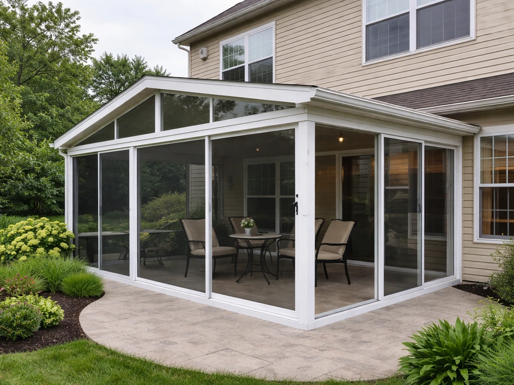 Cincinnati backyard patio showing a mixed screened-and-glass enclosure with clear views of the styles.
