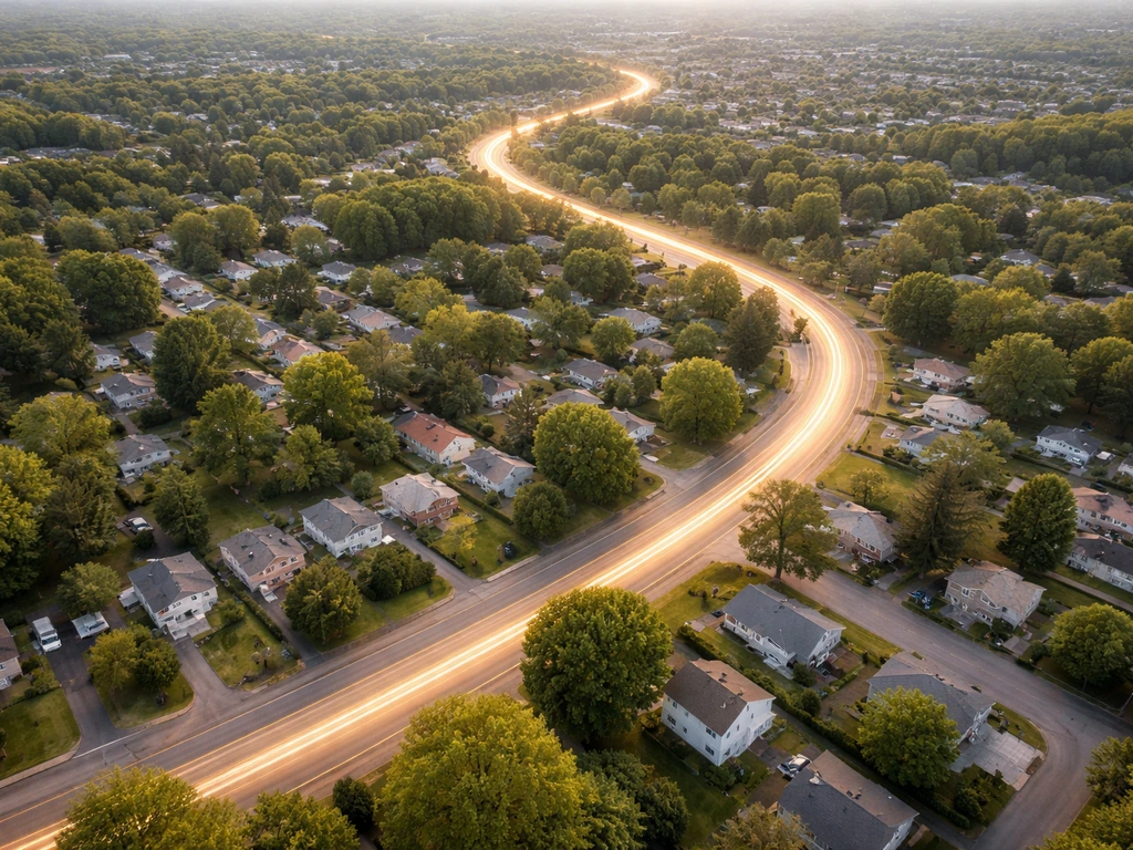 Minimal aerial-style view showing a neighborhood area around Syracuse with a subtle coverage feel