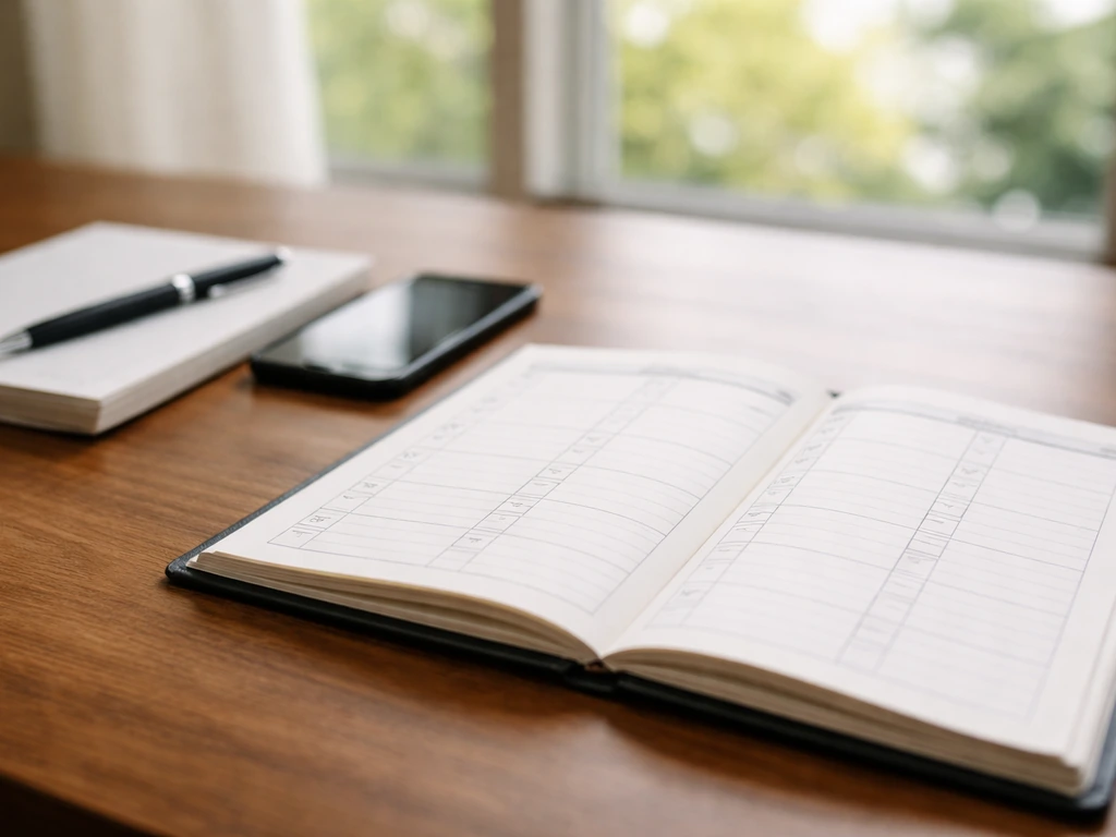 Contractor planning calendar on a desk showing appointment windows for a screened porch project in spring.
