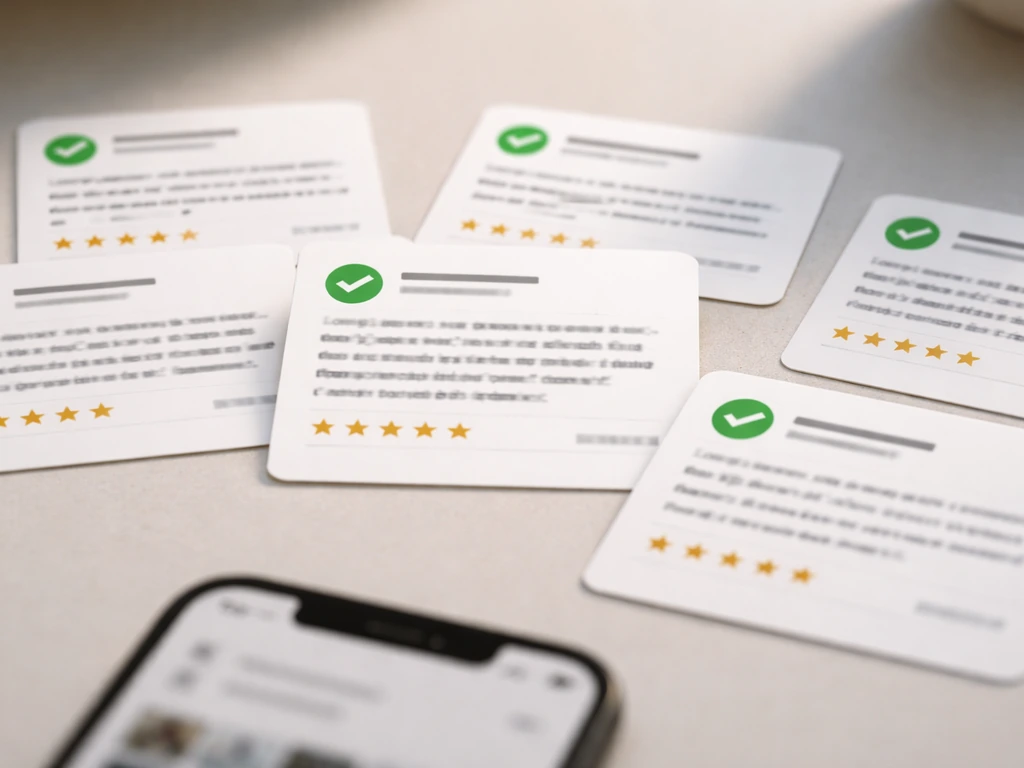 Close-up of contractor review cards side-by-side with checkmarks and project detail highlights.