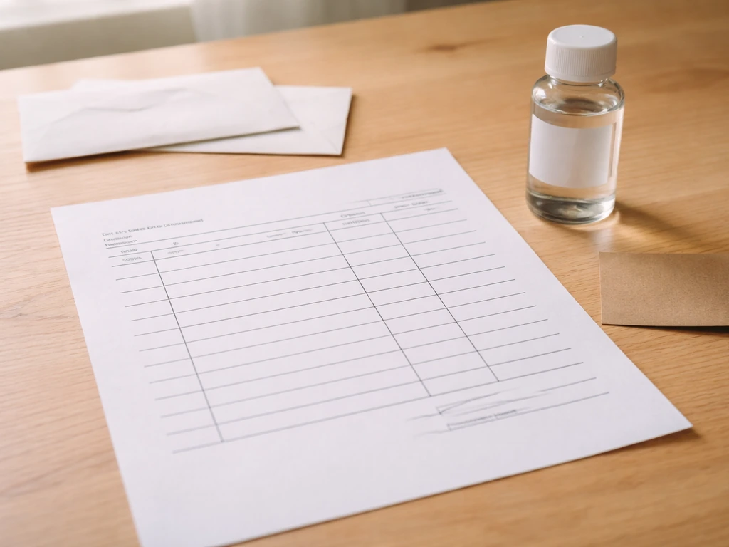 Close-up of an itemized estimate paper on a desk with a sample bottle, suggesting possible add-on testing fees.