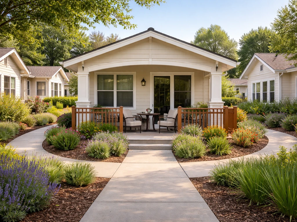 Sunny single-story patio-style homes with private patios in a quiet community setting