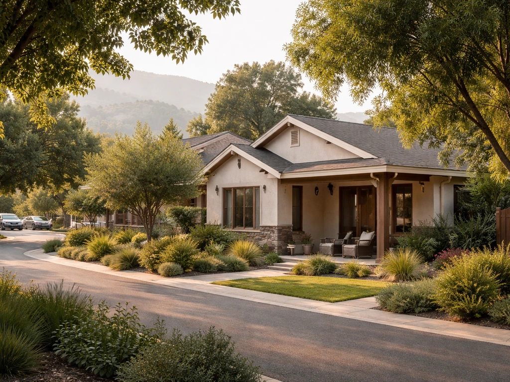 Single-family patio home community exterior with lush greenery, suggesting a warm Hot Springs lifestyle