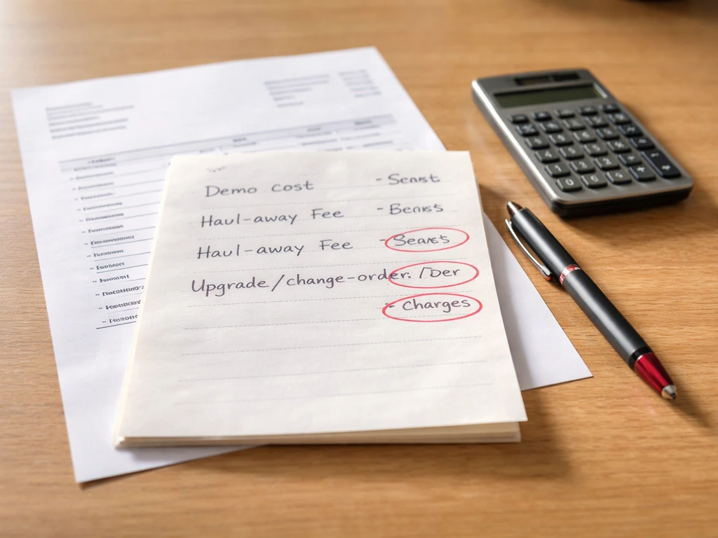Close-up of an invoice and quote paper with red circles highlighting add-on charges.