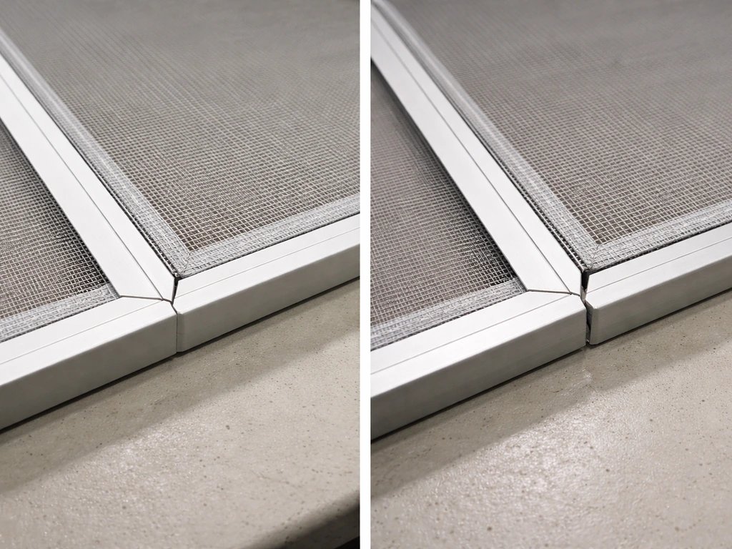 Split close-up showing a tight, well-installed screen vs a misaligned one with visible gaps.